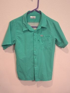 Columbia Kids Short Sleeve Button-Up Shirt - Teal Green 14/16 PFG